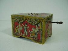 Antike kleine Blech Drehorgel